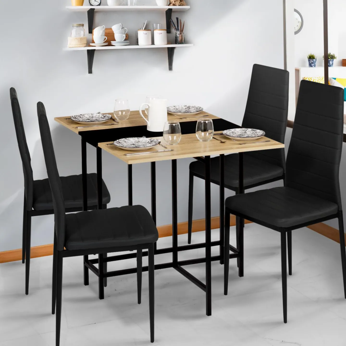 Table pliante industrielle bois et métal noir 2-4 personnes*IDMarket