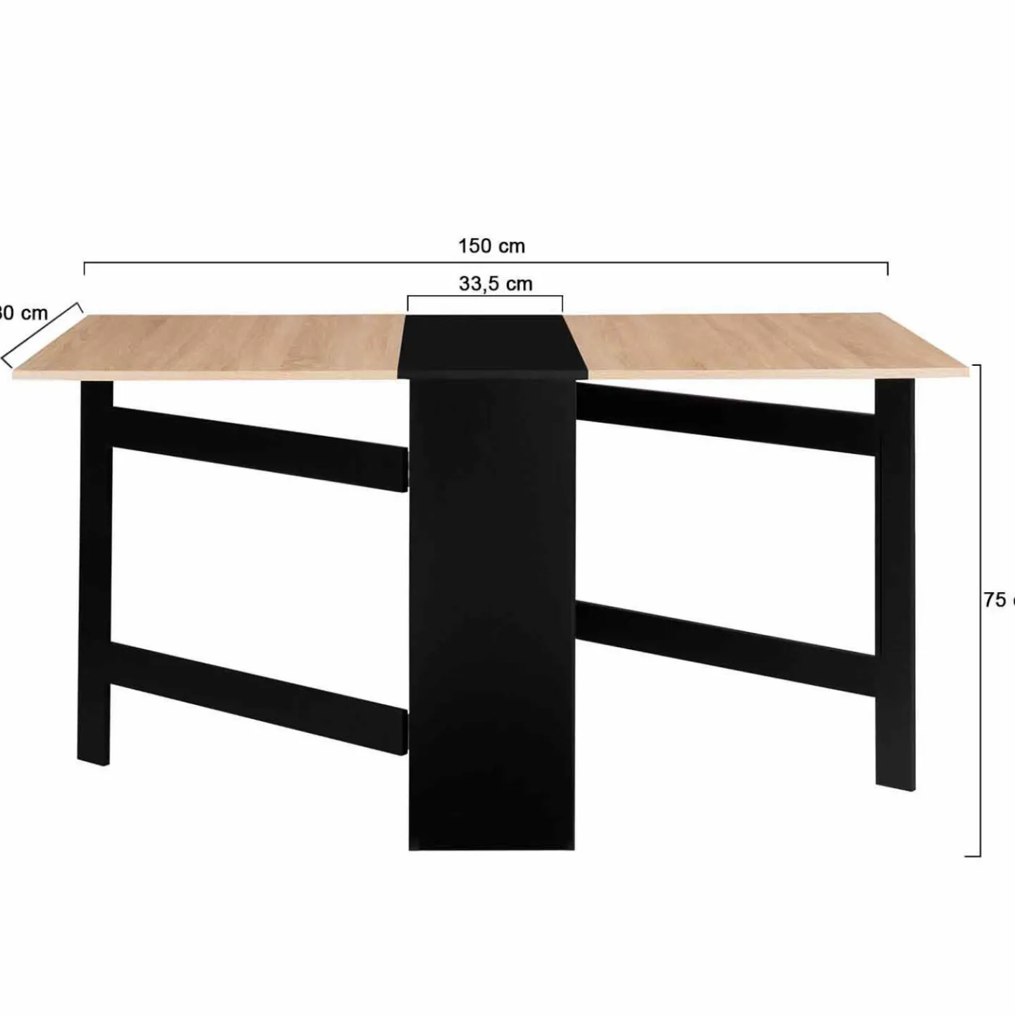 Table pliante noire plateau bois avec double rangement central*IDMarket Online