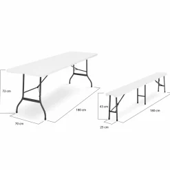 Table pliante portable blanche 1m80 et 2 bancs pliables*IDMarket Best