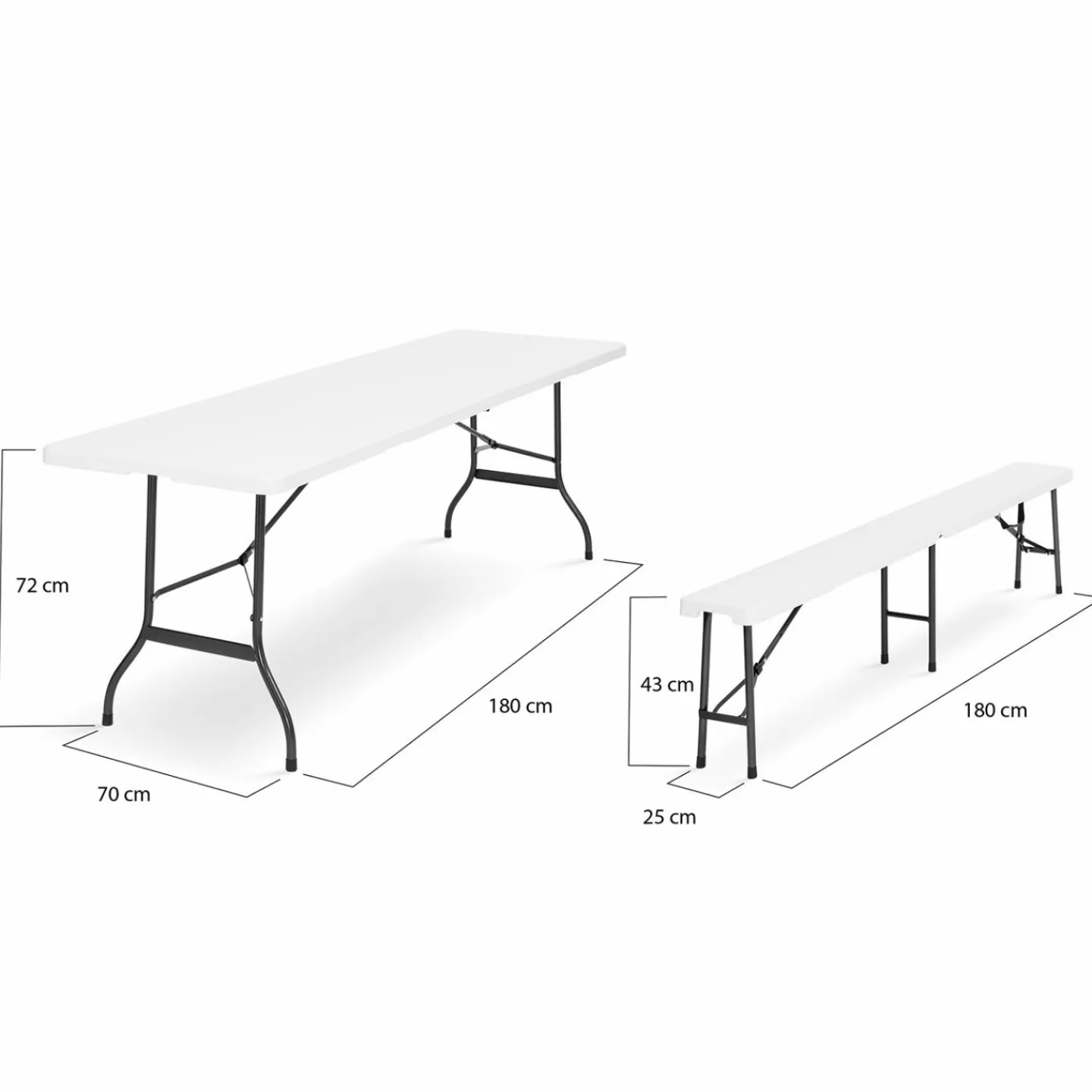 Table pliante portable blanche 1m80 et 2 bancs pliables*IDMarket Best