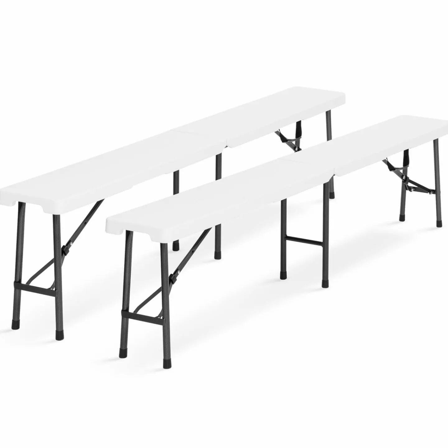 Table pliante portable blanche 1m80 et 2 bancs pliables*IDMarket Best