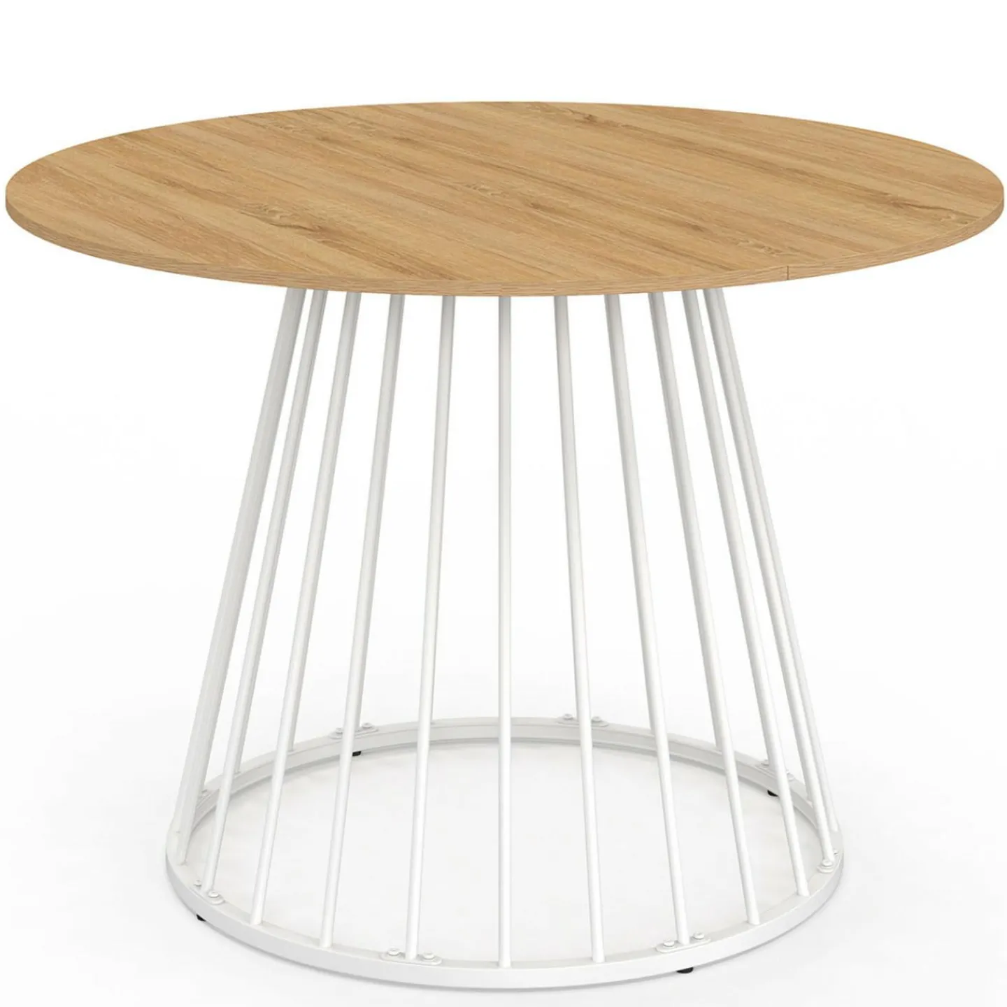 Table ronde à manger 110cm 6 personnes plateau bois et pied filaire métal blanc*IDMarket Online
