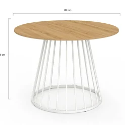 Table ronde à manger 110cm 6 personnes plateau bois et pied filaire métal blanc*IDMarket Online