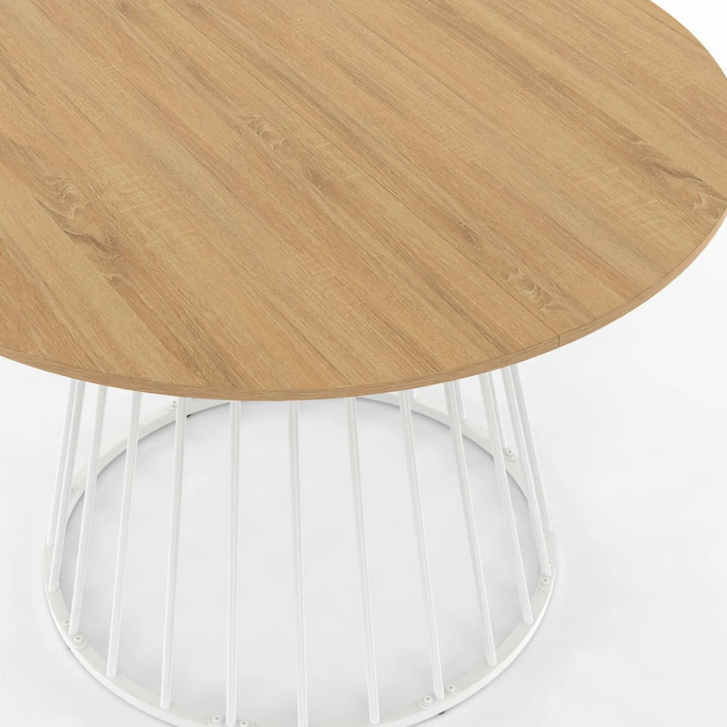 Table ronde à manger 110cm 6 personnes plateau bois et pied filaire métal blanc*IDMarket Online