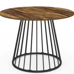 Table ronde à manger 110cm 6 personnes plateau bois foncé et pied filaire métal noir*IDMarket Clearance