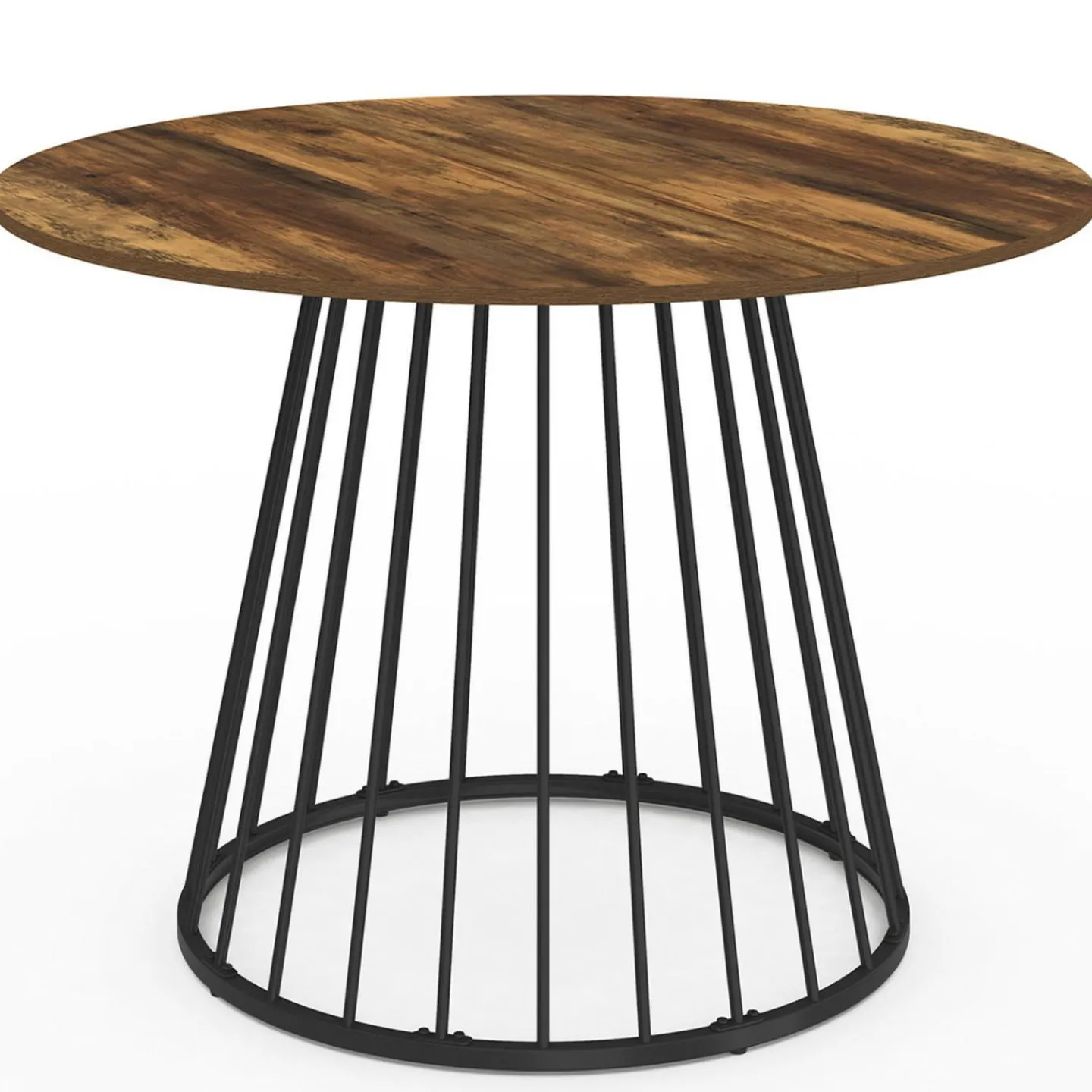 Table ronde à manger 110cm 6 personnes plateau bois foncé et pied filaire métal noir*IDMarket Clearance