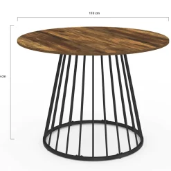 Table ronde à manger 110cm 6 personnes plateau bois foncé et pied filaire métal noir*IDMarket Clearance