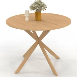Table ronde 6 personnes bois effet hêtre 6 personnes 110 cm pied araignée*IDMarket