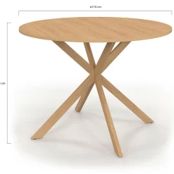Table ronde 6 personnes bois effet hêtre 6 personnes 110 cm pied araignée*IDMarket