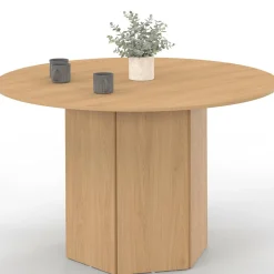 Table ronde 6 personnes bois effet hêtre 110 cm pied hexagonal*IDMarket Best