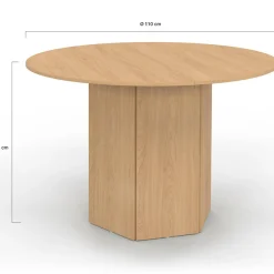Table ronde 6 personnes bois effet hêtre 110 cm pied hexagonal*IDMarket Best