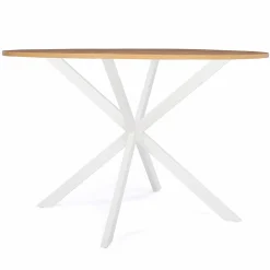 Table ronde bois et blanche 6 personnes industrielle*IDMarket Outlet