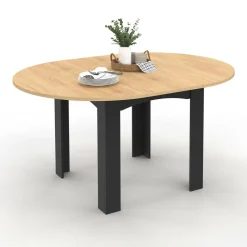 Table ronde extensible 4-8 personnes noir et bois*IDMarket Online