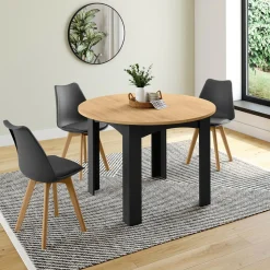 Table ronde extensible 4-8 personnes noir et bois*IDMarket Online
