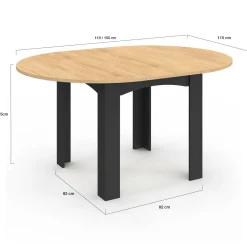 Table ronde extensible 4-8 personnes noir et bois*IDMarket Online