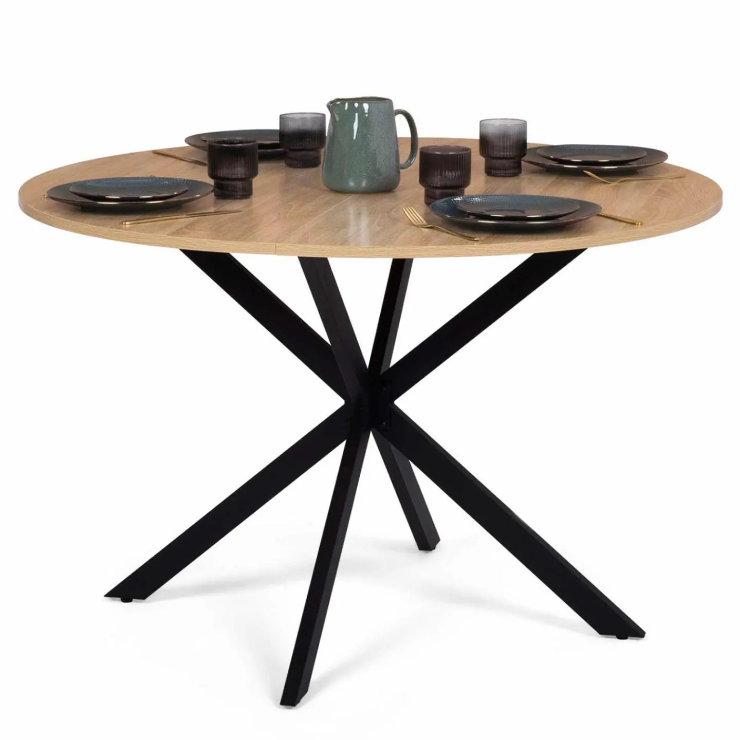 Table ronde noir et bois 4-6 personnes 110cm pied araignée*IDMarket Best