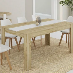 Table salle à manger moderne 160 cm imitation hêtre et blanc*IDMarket Best