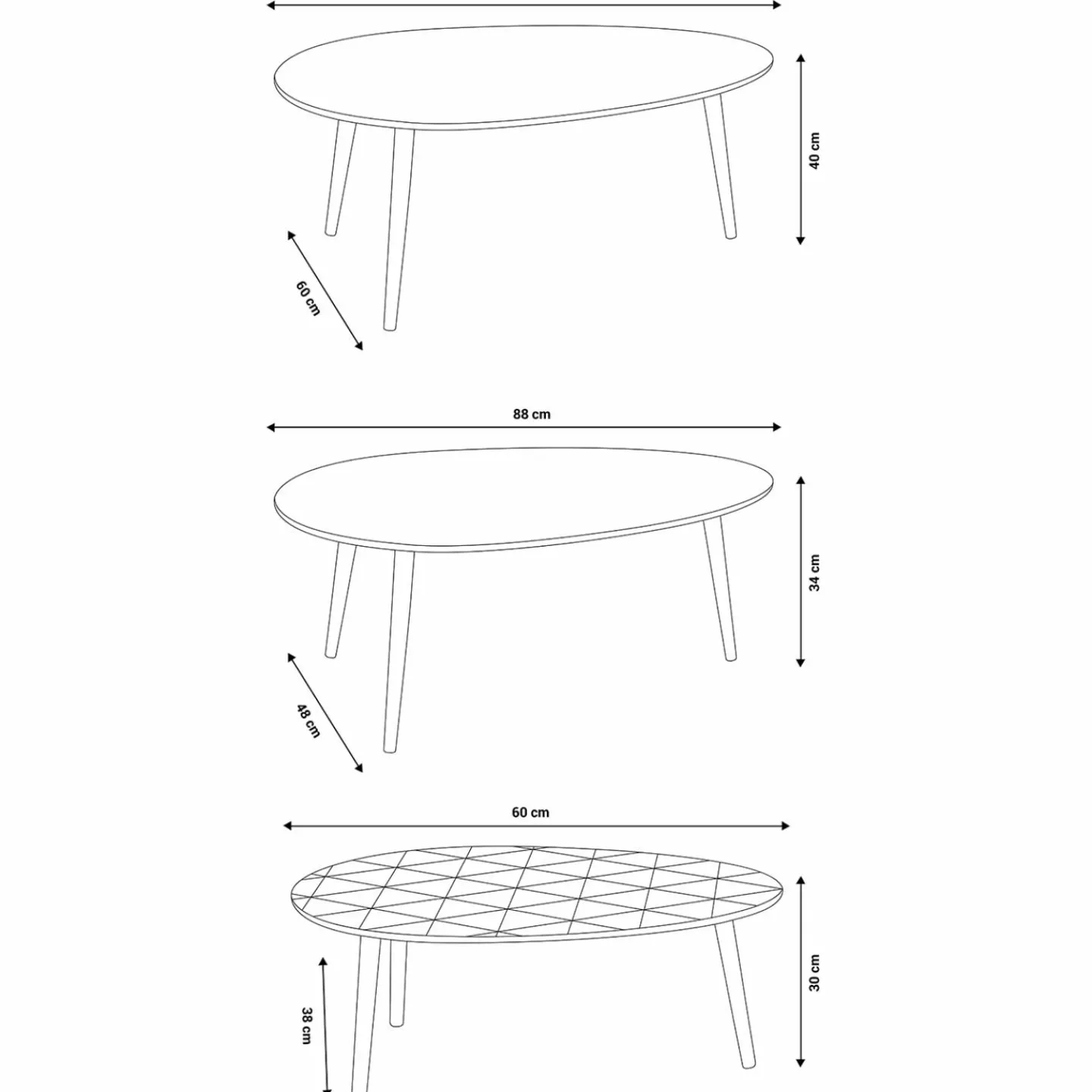 Tables basses de salon gigognes scandinaves ovales*IDMarket Online