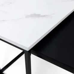 Tables basses gigognes effet marbre blanc et pieds en métal noir*IDMarket Online