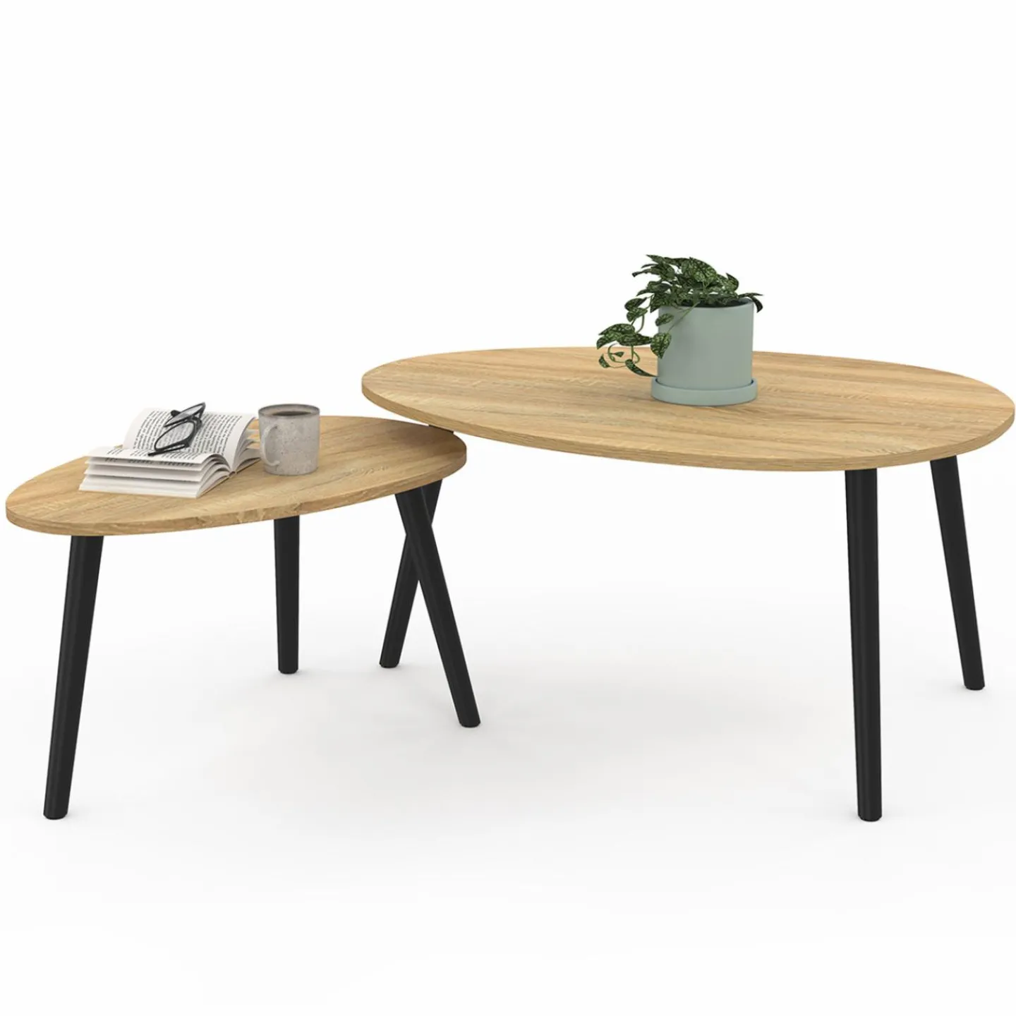 Tables basses gigognes scandinaves bois et noir - lot de 2*IDMarket New
