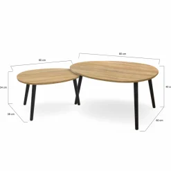 Tables basses gigognes scandinaves bois et noir - lot de 2*IDMarket New