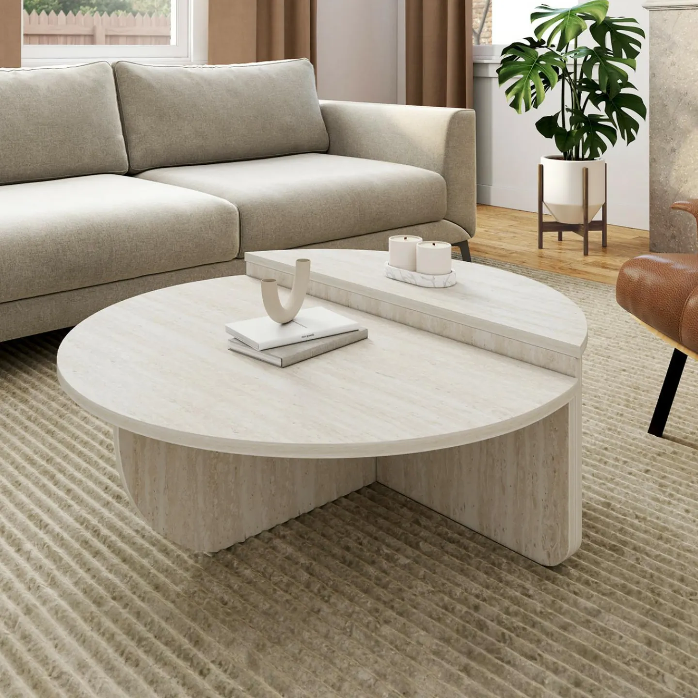 Tables basses rondes effet travertin*IDMarket Sale