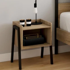 Tables de chevet 1 niche bois et pieds métal noir - lot de 2*IDMarket Sale