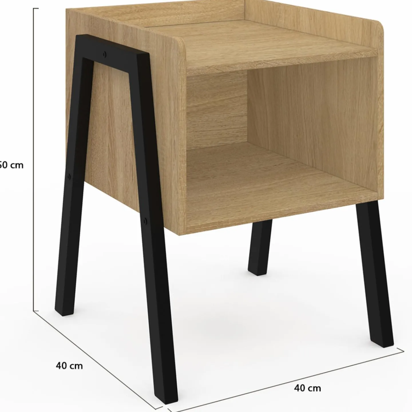 Tables de chevet 1 niche bois et pieds métal noir - lot de 2*IDMarket Sale
