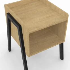 Tables de chevet 1 niche bois et pieds métal noir - lot de 2*IDMarket Sale