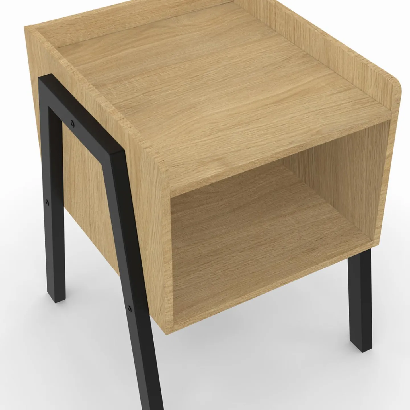 Tables de chevet 1 niche bois et pieds métal noir - lot de 2*IDMarket Sale