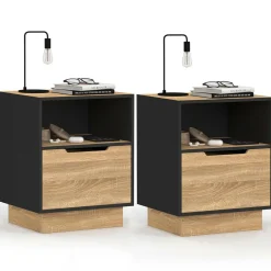 Tables de chevet 1 tiroir hêtre noir*IDMarket Outlet