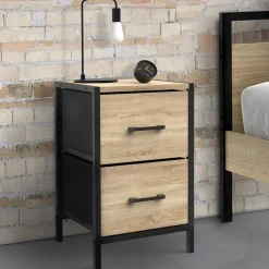 Tables de chevet 2 tiroirs en tissu style industriel - lot de 2*IDMarket New