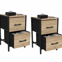 Tables de chevet 2 tiroirs en tissu style industriel - lot de 2*IDMarket New