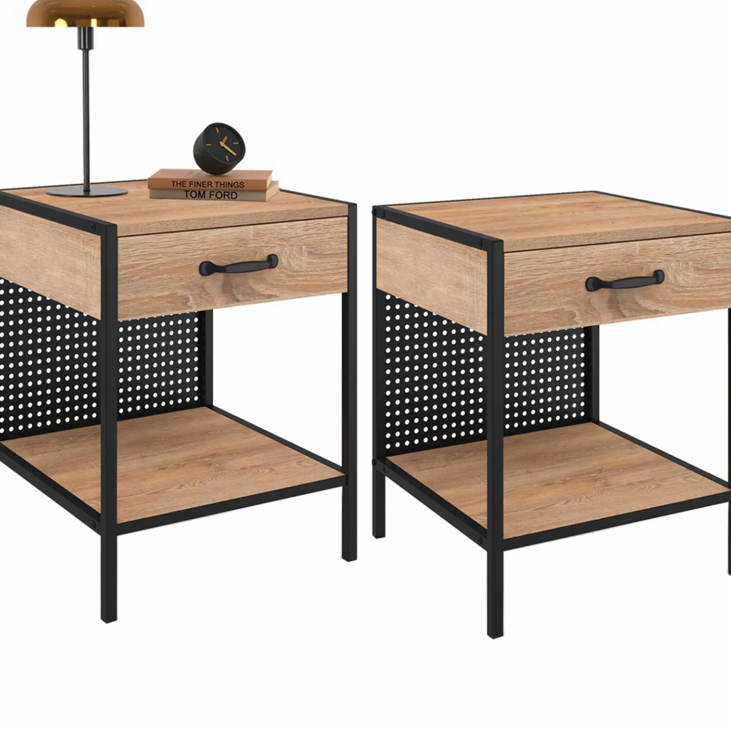 Tables de chevet acier perforé avec 1 tiroir design industriel*IDMarket Best
