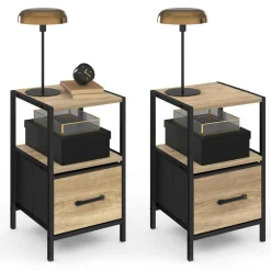 Tables de chevet avec 1 tiroir en tissu et 1 niche : lot de 2*IDMarket Discount