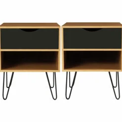 Tables de chevet bois et métal pieds épingle*IDMarket Sale