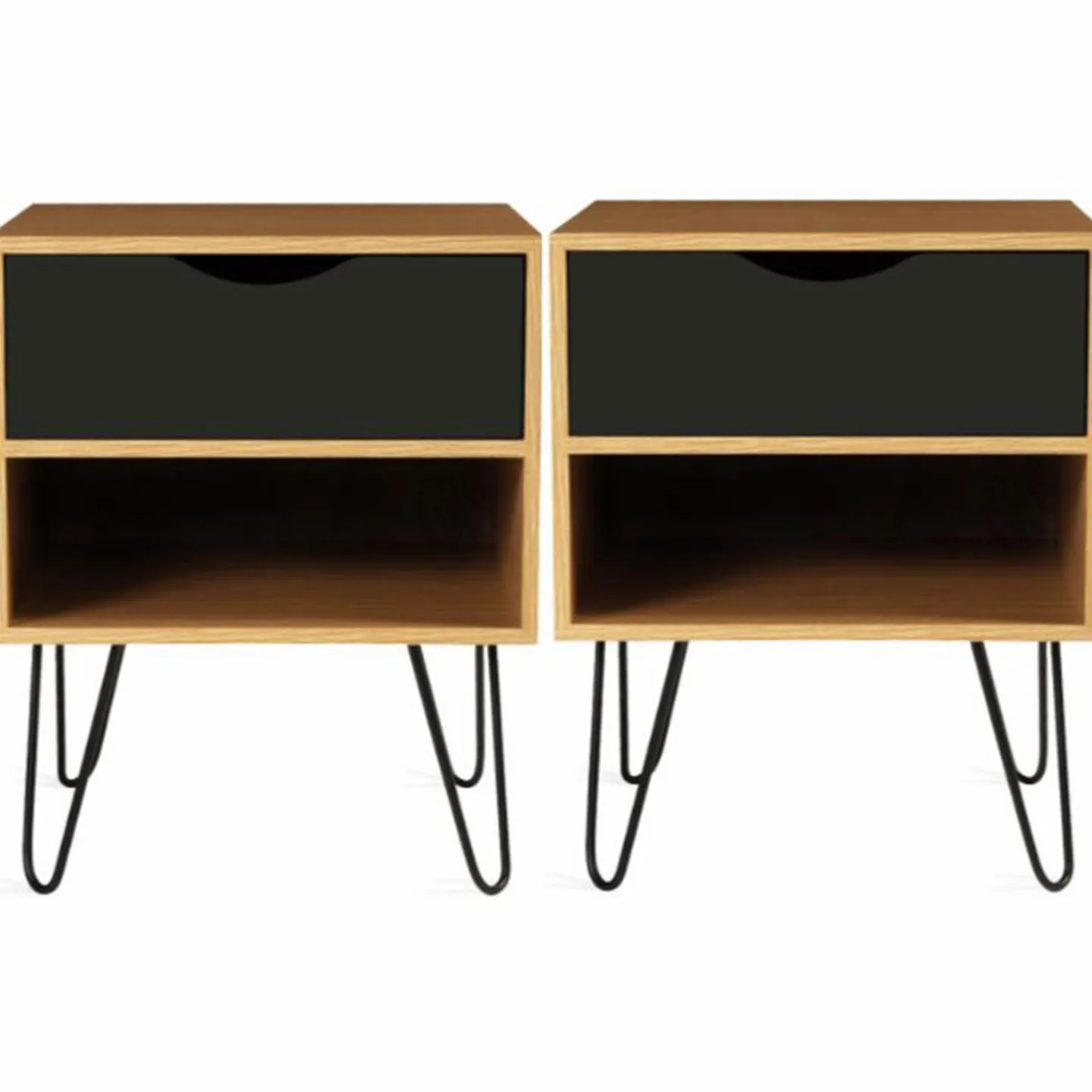 Tables de chevet bois et métal pieds épingle*IDMarket Sale