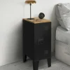 Tables de chevet industrielles plateau bois façon hêtre avec porte métal noir*IDMarket Discount