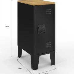 Tables de chevet industrielles plateau bois façon hêtre avec porte métal noir*IDMarket Discount