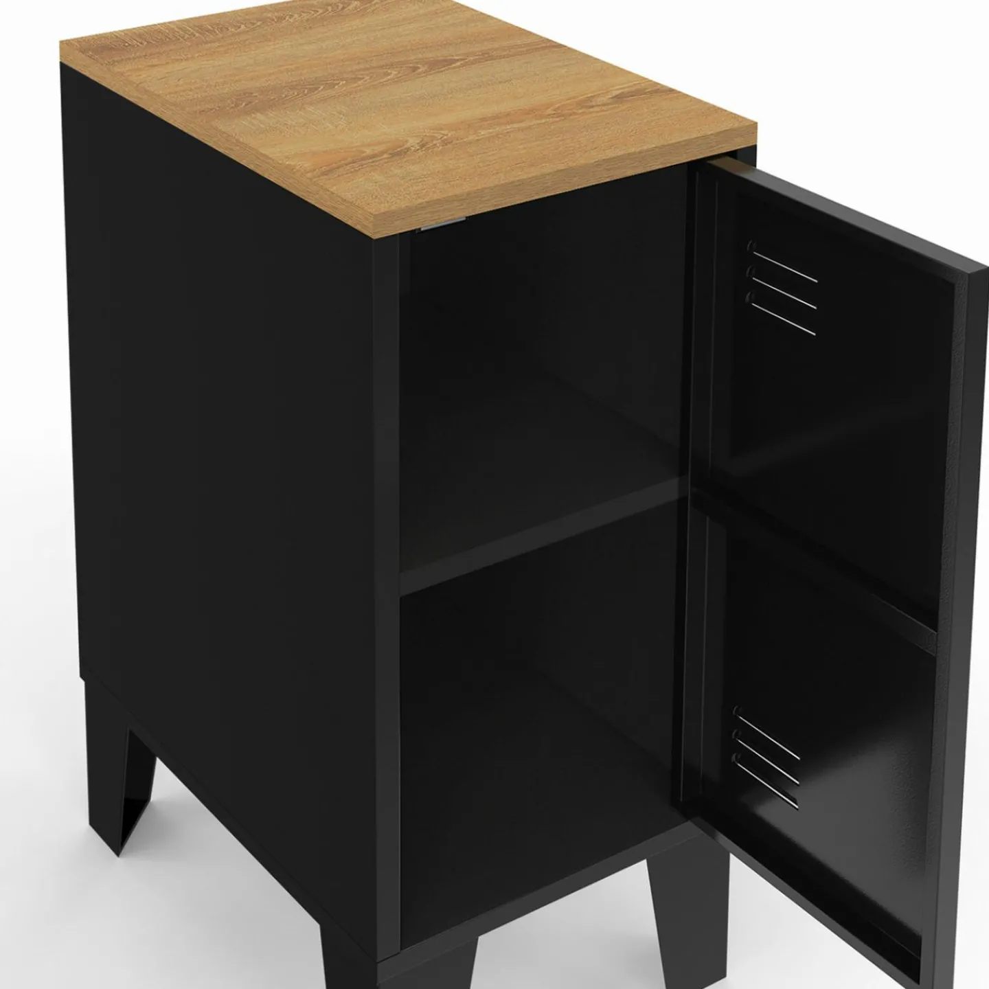 Tables de chevet industrielles plateau bois façon hêtre avec porte métal noir*IDMarket Discount