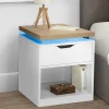 Tables de chevet LED avec tiroir blanc et plateau effet bois*IDMarket Sale