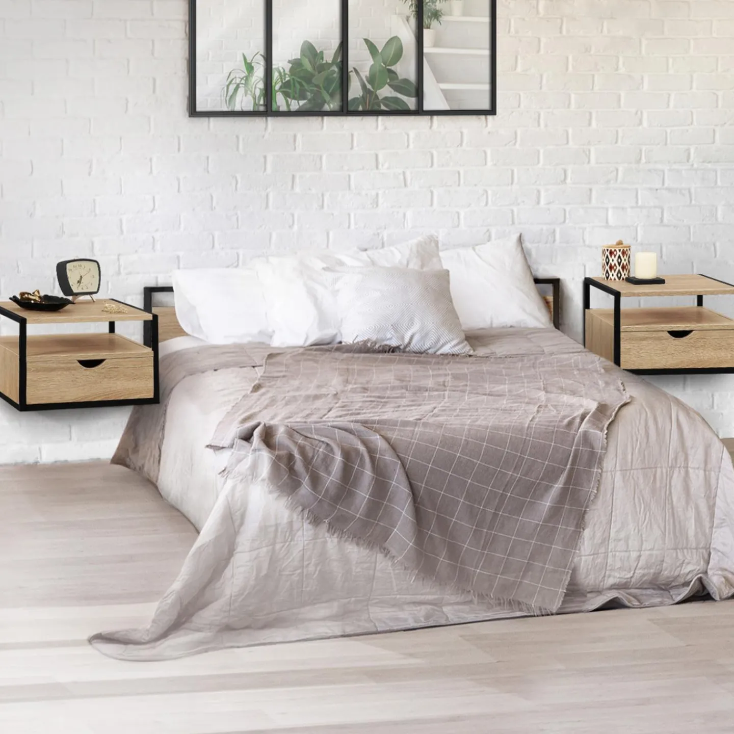 Tables de chevet murales bois et métal style industriel*IDMarket