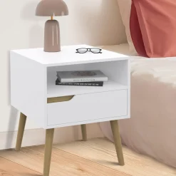Tables de chevet scandinaves avec 1 tiroir blanches et bois*IDMarket Outlet