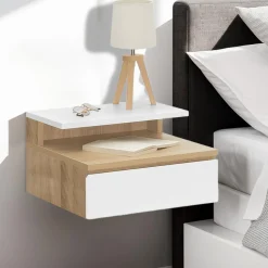 Tables de chevet suspendues bois façon hêtre et blanches*IDMarket Discount