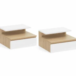 Tables de chevet suspendues bois façon hêtre et blanches*IDMarket Discount