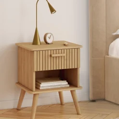 Tables de chevet tasseau bois coloris chêne avec niche + 1 tiroir*IDMarket Hot