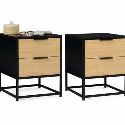 Tables de chevets noir et bois industrielles*IDMarket Discount