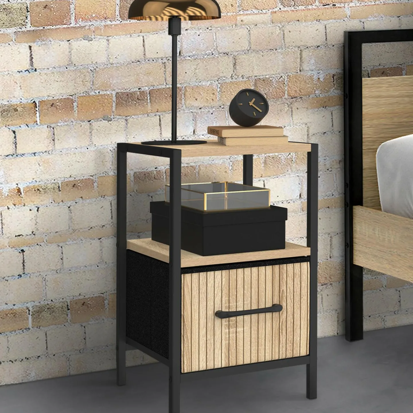 Tables de nuit effet lattes*IDMarket Online