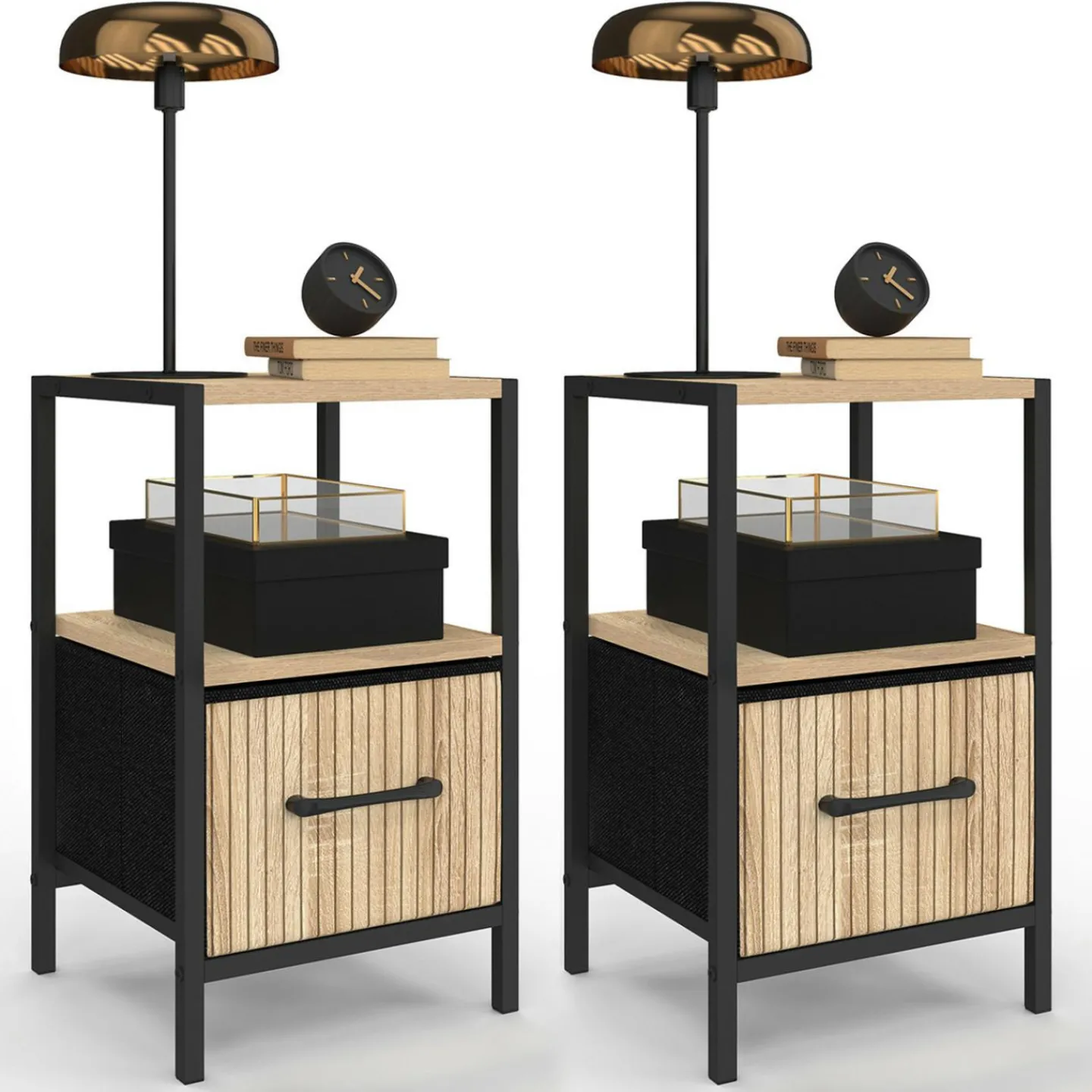 Tables de nuit effet lattes*IDMarket Online