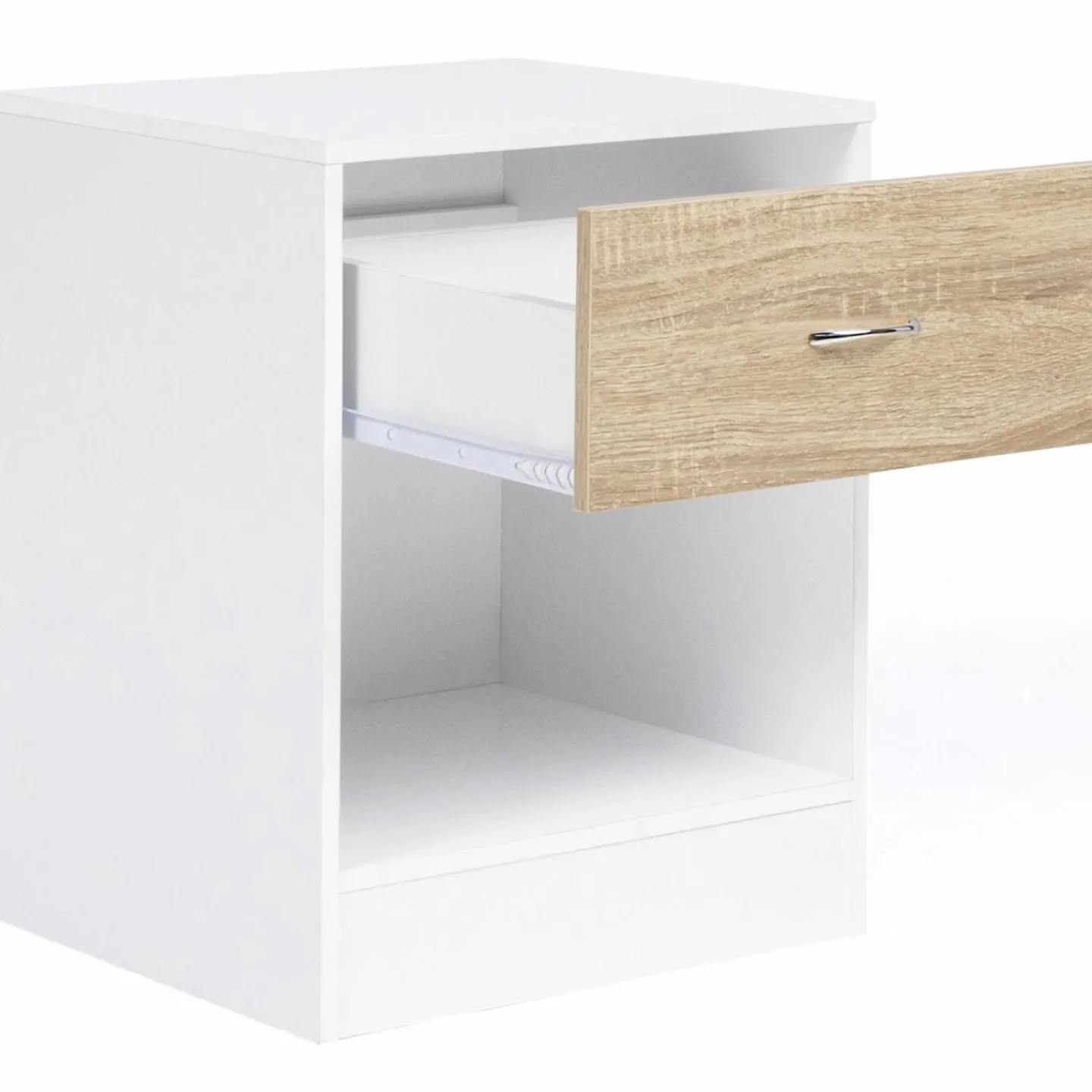 Tables de nuit en bois blanc et façon hêtre avec tiroir*IDMarket Best